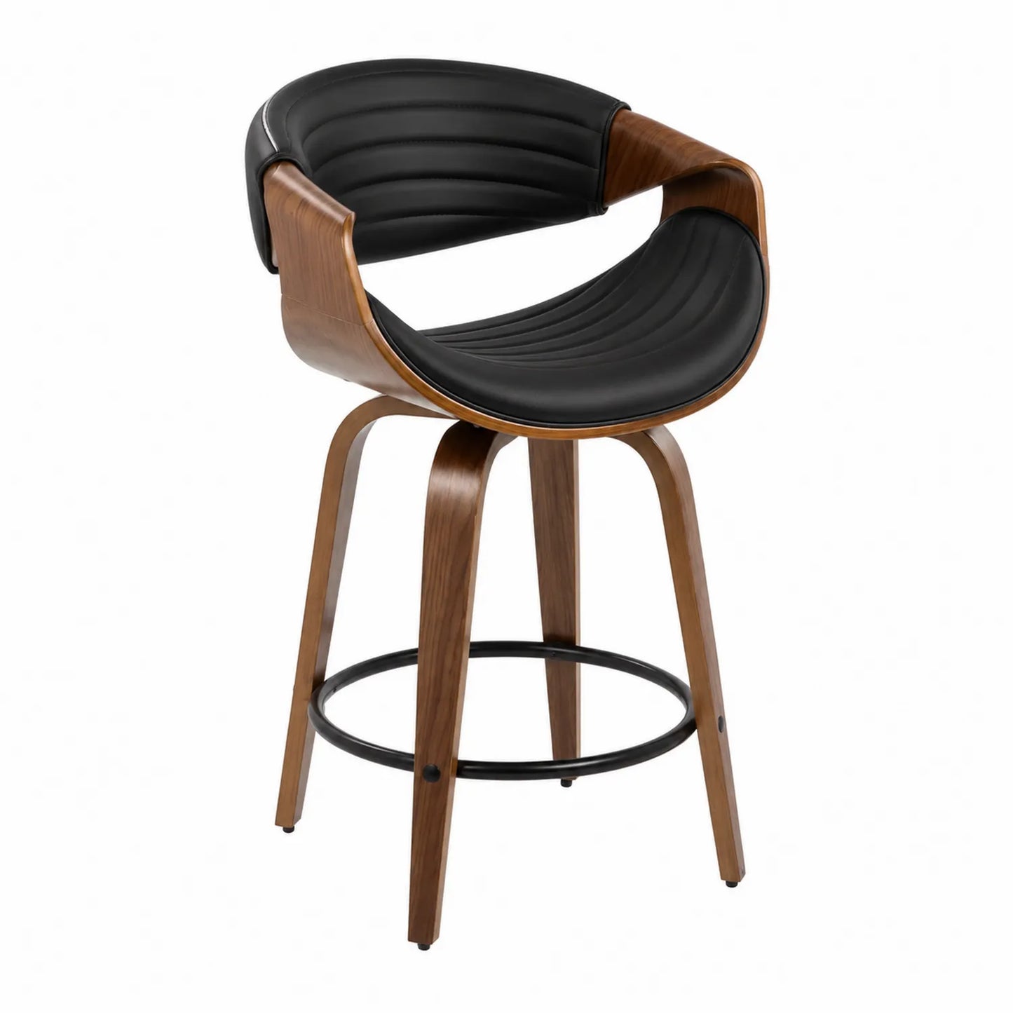 Barhocker Schwarz Kunstleder Walnussholz 90cm