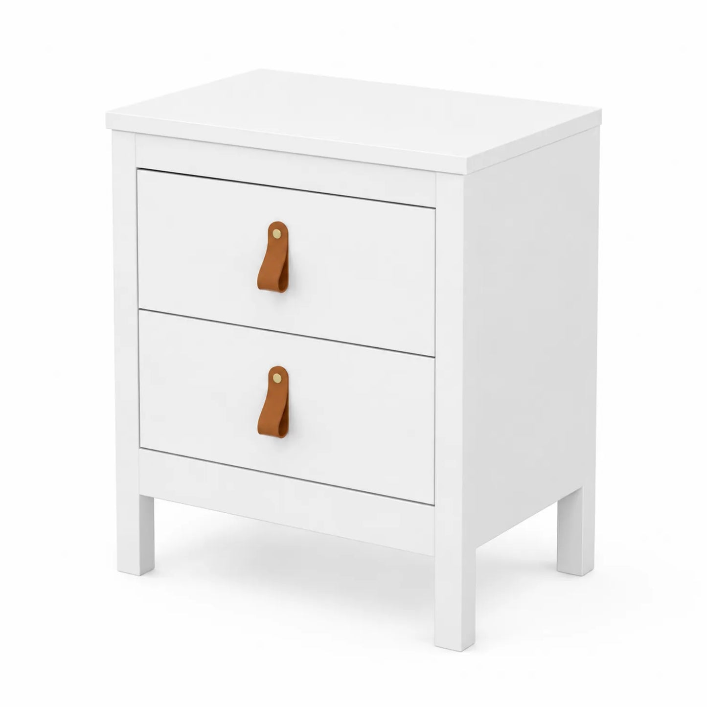 Nachttisch mit 2 Schubladen aus MDF und Kunstleder, Weiß