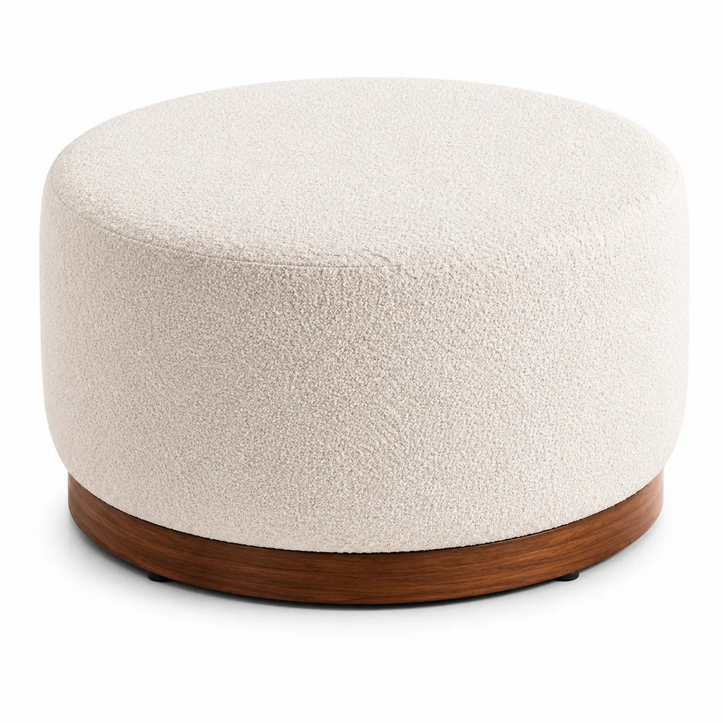 Runder Hocker mit Holzsockel Bouclé Creme Ø70cm Höhe 40cm