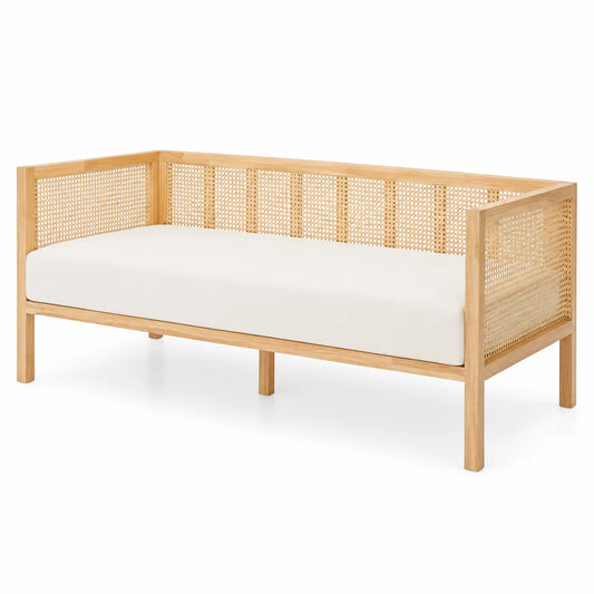 Holz- und Rattan-Sofa Beige 180cm