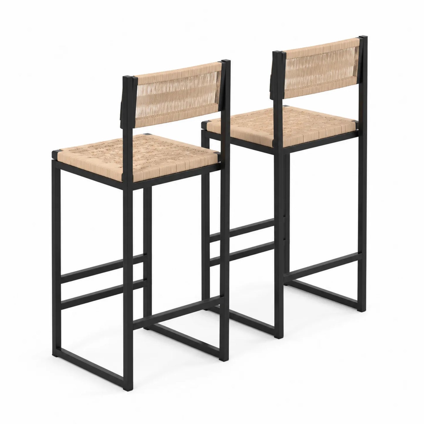 2er Set Barhocker mit Metallrahmen und geflochtenem Papierseil