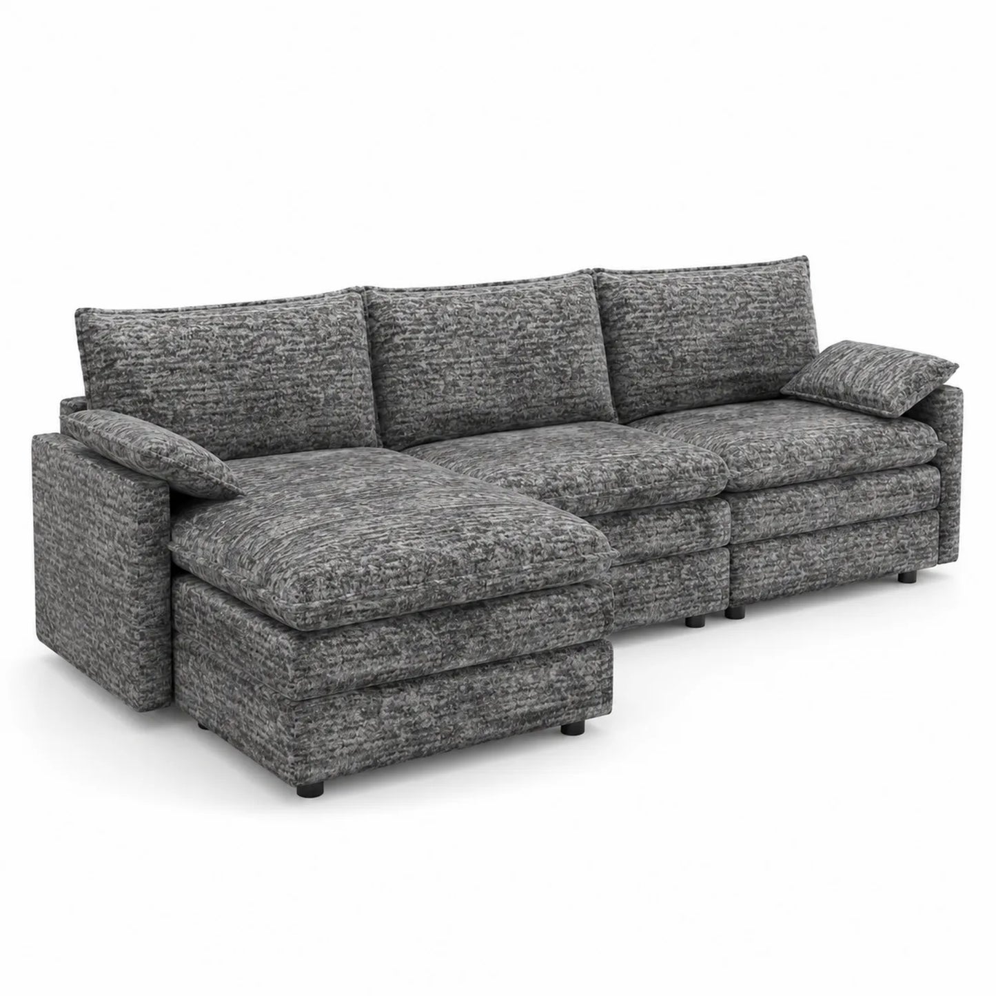 Ecksofa mit Ottomane Grau Polyester 285x160x90cm