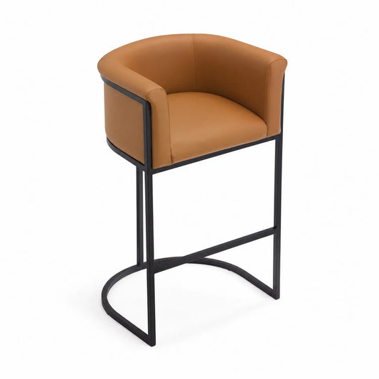 Brauner Barhocker aus PU-Leder mit Metallrahmen