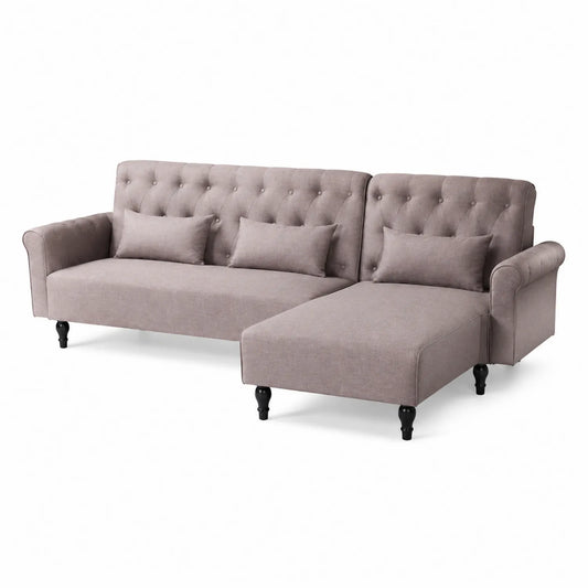 Ecksofa mit Ottomane, Leinenstoff, Hellbraun