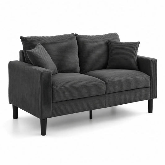 2-Sitzer Sofa Cord Dunkelgrau mit Holzrahmen