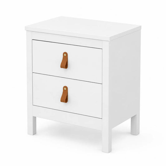 Nachttisch mit 2 Schubladen aus MDF und Kunstleder, Weiß